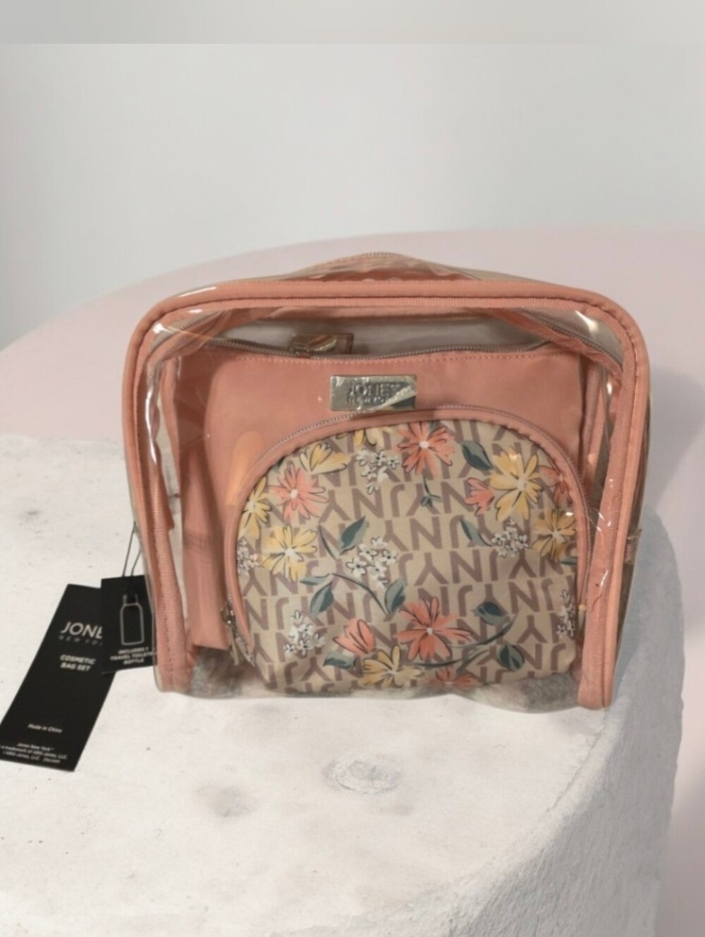 Jones NWT Peach 3 Piece Travel Pouch Set with Floral Print Organizer